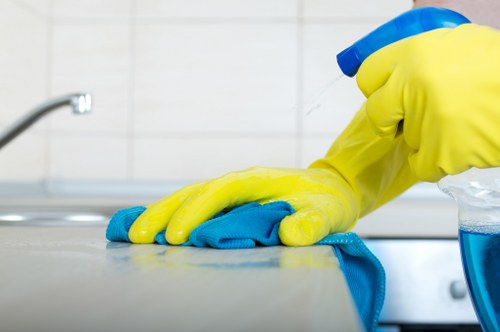 Professional carpet cleaning team following safety procedures